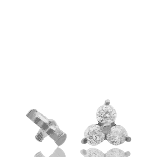 Piercing microdermal motif trèfle en or blanc 18 carats