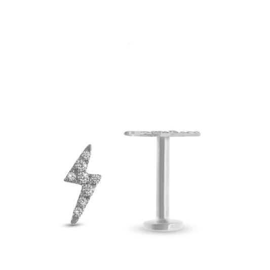 Piercing en or blanc avec magnifique motif éclair et zircons blancs à visser