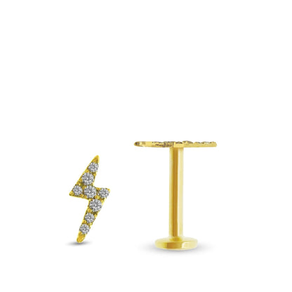 Piercing en or jaune avec magnifique motif éclair et zircons blancs à visser