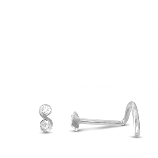 Piercing nez en or blanc 18 carats avec double zircon rond
