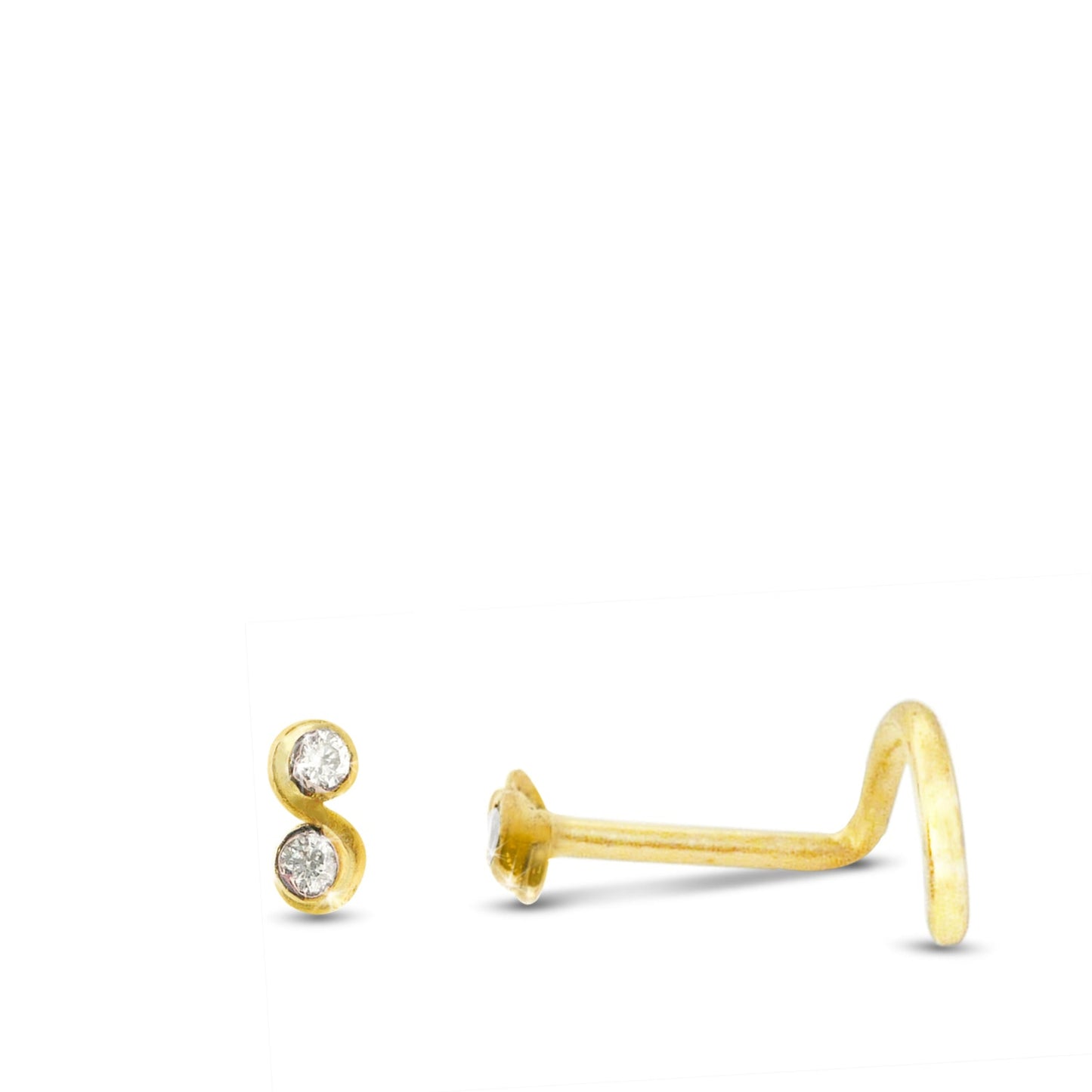 Piercing nez en or jaune 18 carats avec double zircon rond