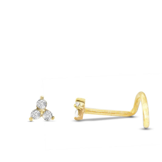 Piercing nez or jaune 18 carats trois zircons