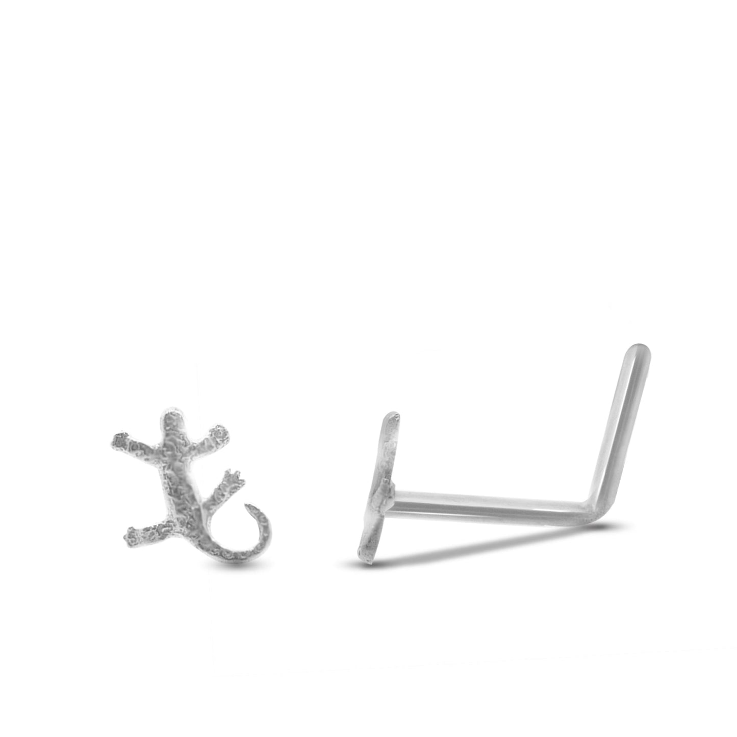 Piercing nez salamandre or blanc 18 carats barre pliée