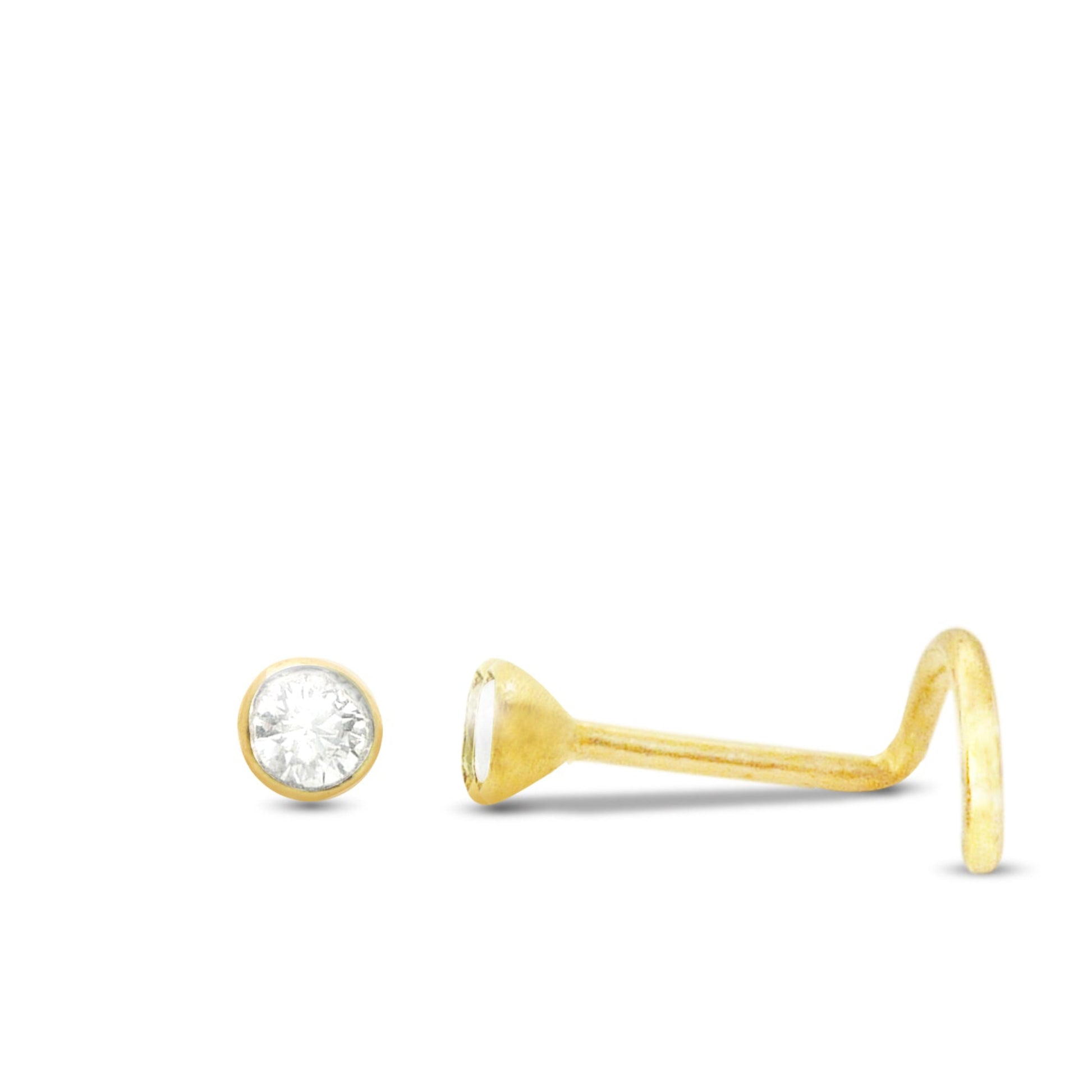 Piercing nez zircon blanc serti or jaune 18 carats