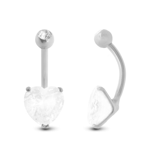 Piercing de nombril cœur en or blanc 18 carats avec oxyde de zirconium 6 mm