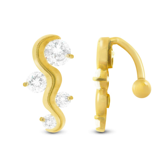 Piercing de nombril inversé en or jaune 18 carats avec zircons