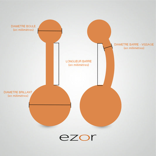 Piercing de nombril or blanc avec oxyde de zirconium rond 8mm