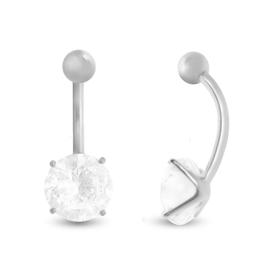 Piercing de nombril en or blanc 18 carats avec oxyde de zirconium rond 8 mm
