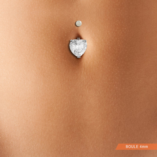 Piercing de nombril coeur or blanc avec oxyde de zirconium (8mm)