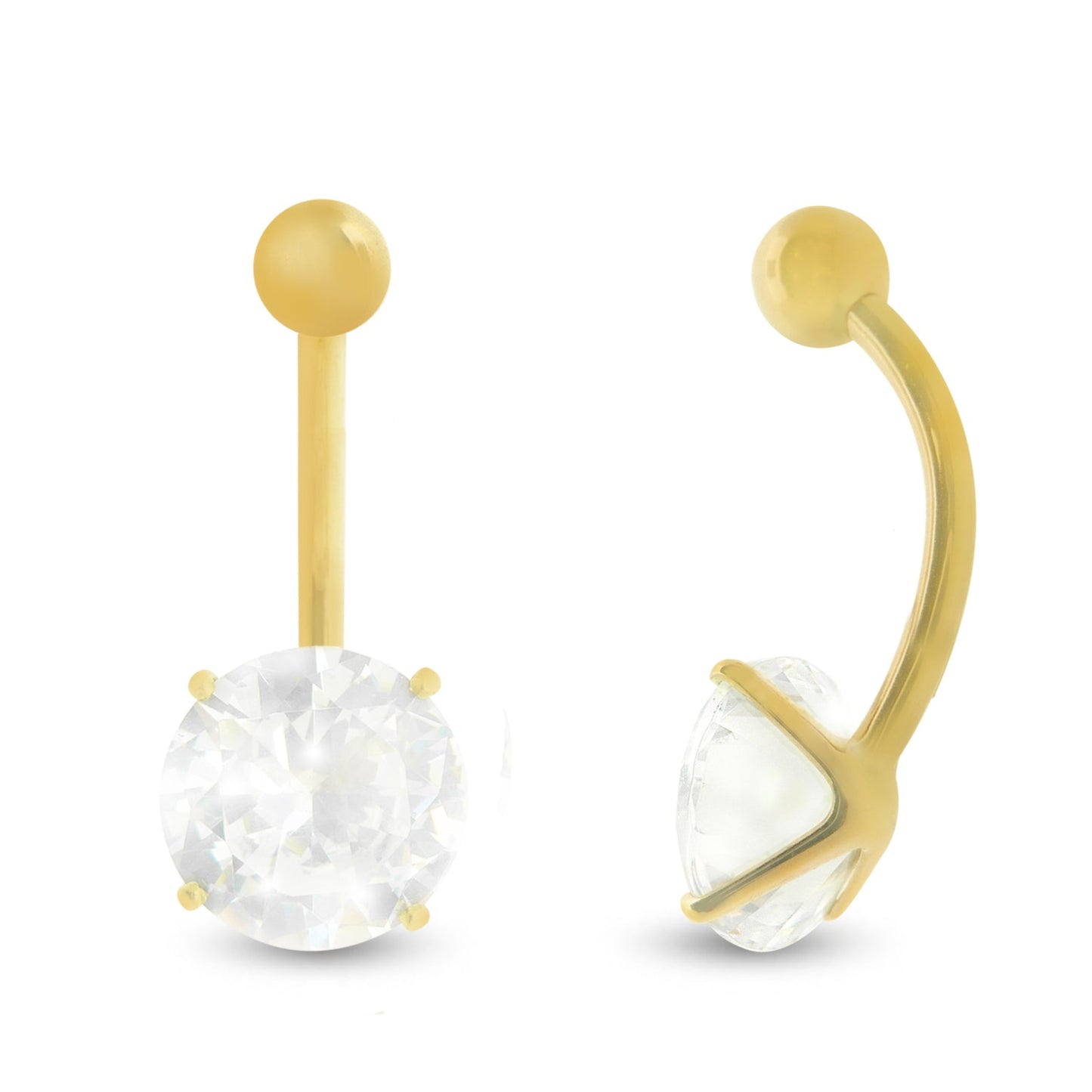 Piercing de nombril en or jaune 18 carats avec oxyde de zirconium rond 8 mm