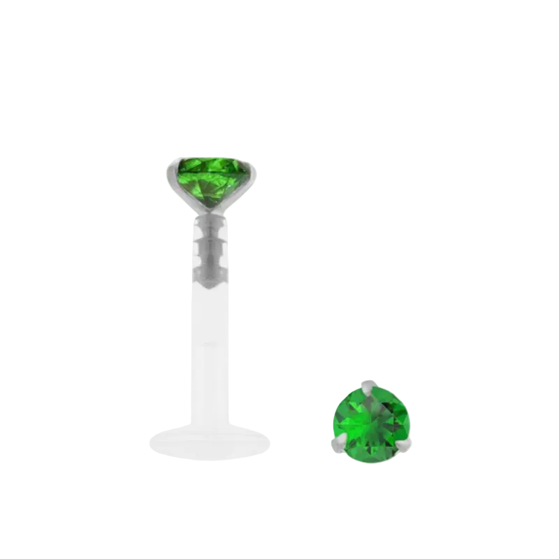Piercing en or blanc 18 carats avec pierre verte en oxyde de zirconium