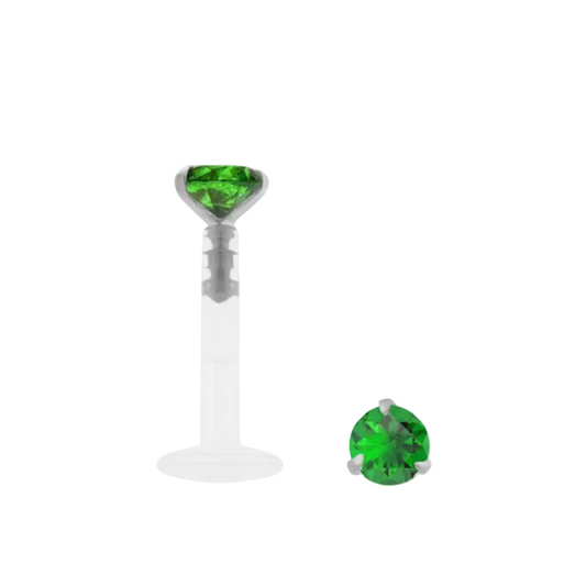 Piercing en or blanc 18 carats avec pierre verte en oxyde de zirconium