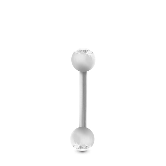 Piercing intime en or blanc 18 carats : barre droite et boules avec zircons blancs à visser