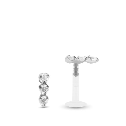 Piercing pour l’hélix en or blanc avec barrette de trois zircons blancs étincelants 