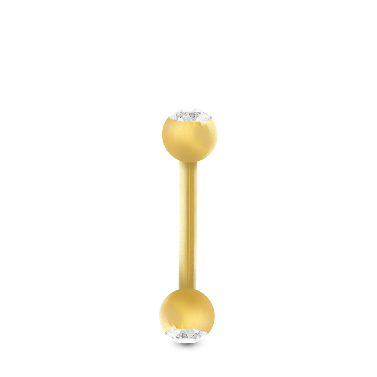 Piercing en or jaune 18 carats : barre droite et boules avec zircons blancs à visser
