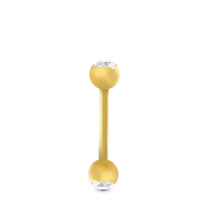 Piercing en or jaune 18 carats : barre droite et boules avec zircons blancs à visser