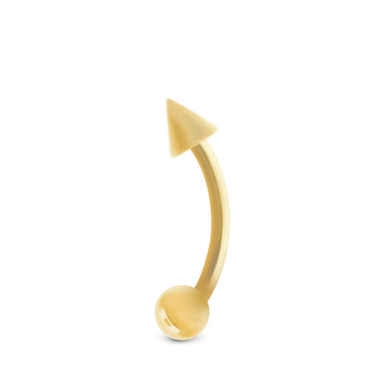 Piercing de sexe en or jaune 18 carats : barre courbe avec spike et boule à visser