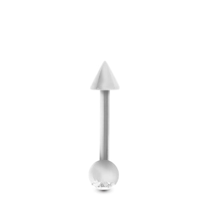 Piercing en or blanc : barre droite avec boule brillante et pointe à visser