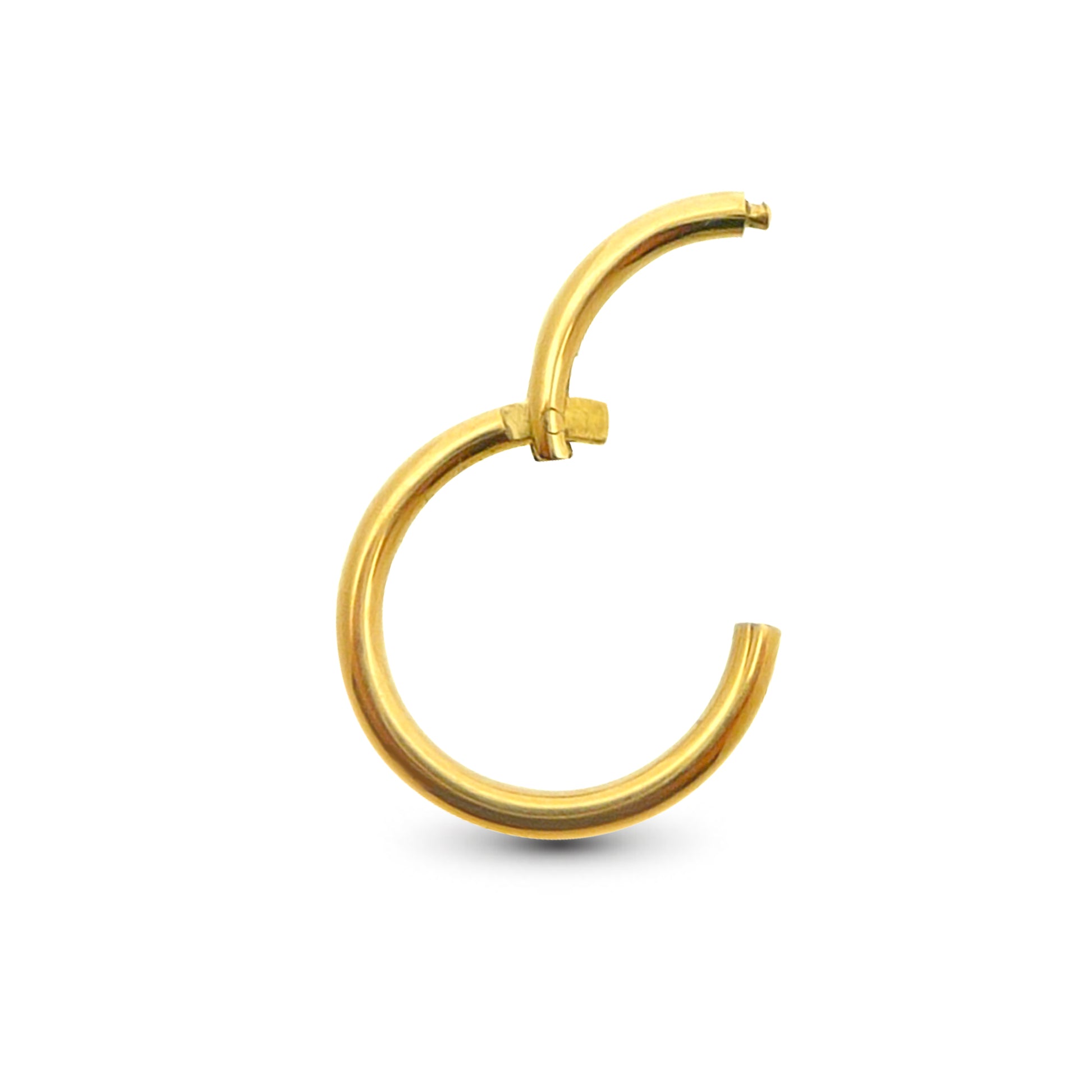 Anneau de piercing téton clicker en or jaune 18 carats épaisseur 1,6 mm avec fermeture à pression pose manuelle ouvert