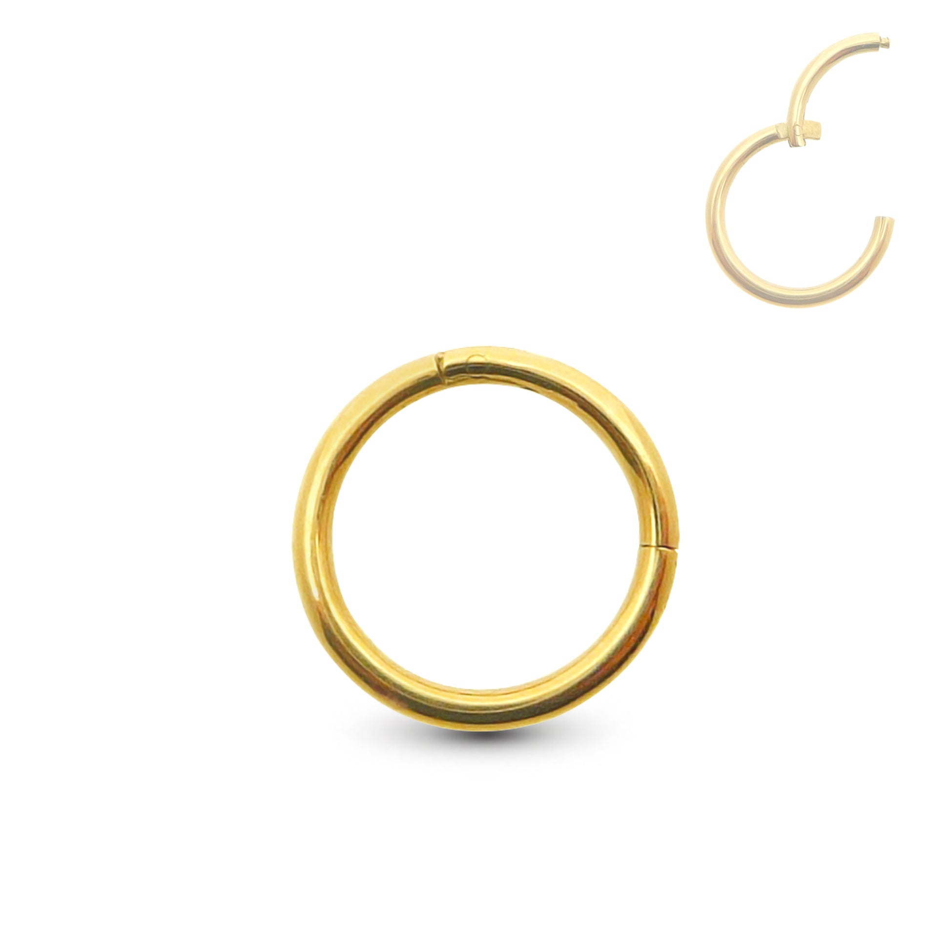 Anneau de piercing téton clicker en or jaune 18 carats épaisseur 1,6 mm avec fermeture à pression pose manuelle