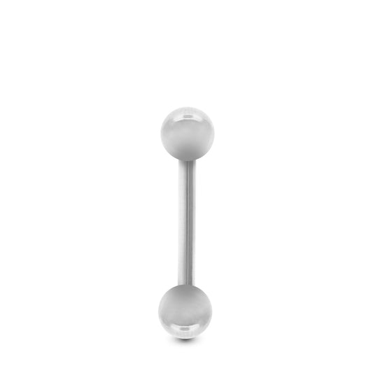 Piercing en or blanc pour le téton : barre droite avec deux boules vissables