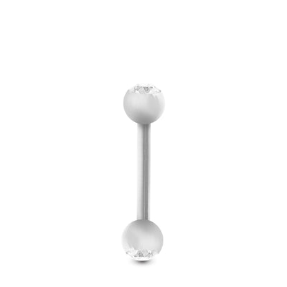 Piercing de téton en or blanc 18 carats : barre droite et boules avec zircons blancs à visser