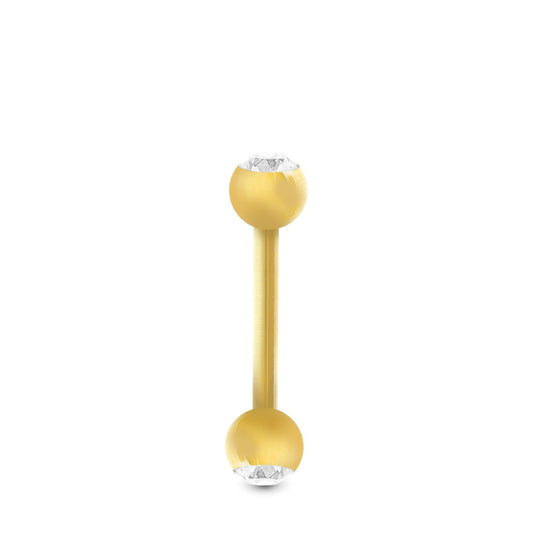 Piercing de téton en or jaune 18 carats : barre droite et boules avec zircons blancs à visser