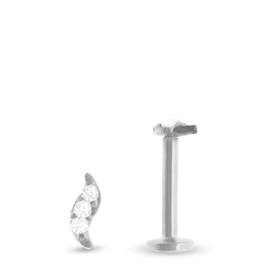 Piercing tragus feuille en or blanc 18 carats avec 3 zircons – vissable