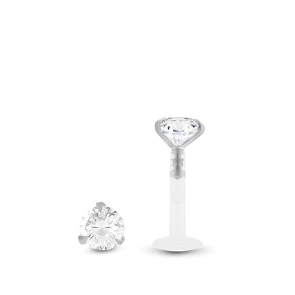 Piercing tragus diamant véritable sur base or blanc et barre clipsable en Bioplast pour une pose facile.