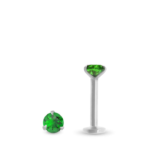  Piercing émeraude véritable et or blanc de modèle vissage interne pour le tragus.