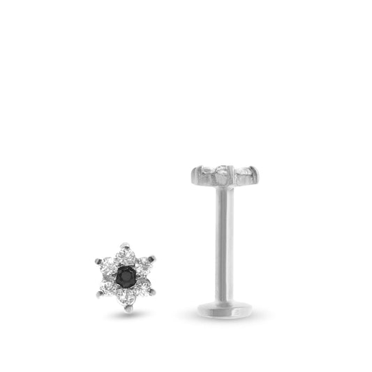 Piercing de tragus vissable avec fleur en or blanc et zircons 