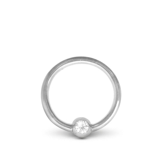 Piercing téton anneau en or blanc 18 carats avec boule et zircon – 1,6 mm