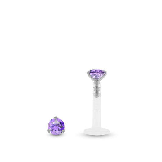 Piercing tragus améthyste 0,05 carat en or blanc 18 carats