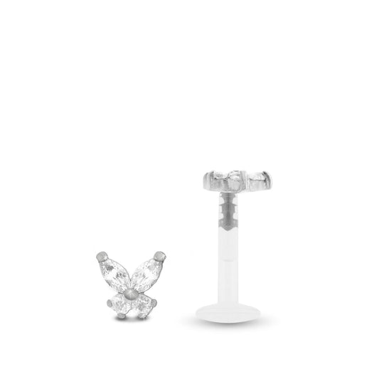 Piercing tragus papillon en or blanc 18 carats avec oxydes de zirconium blancs