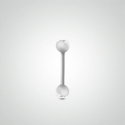 Piercing barre droite en or blanc avec boules et zircons blancs (1,6mm)