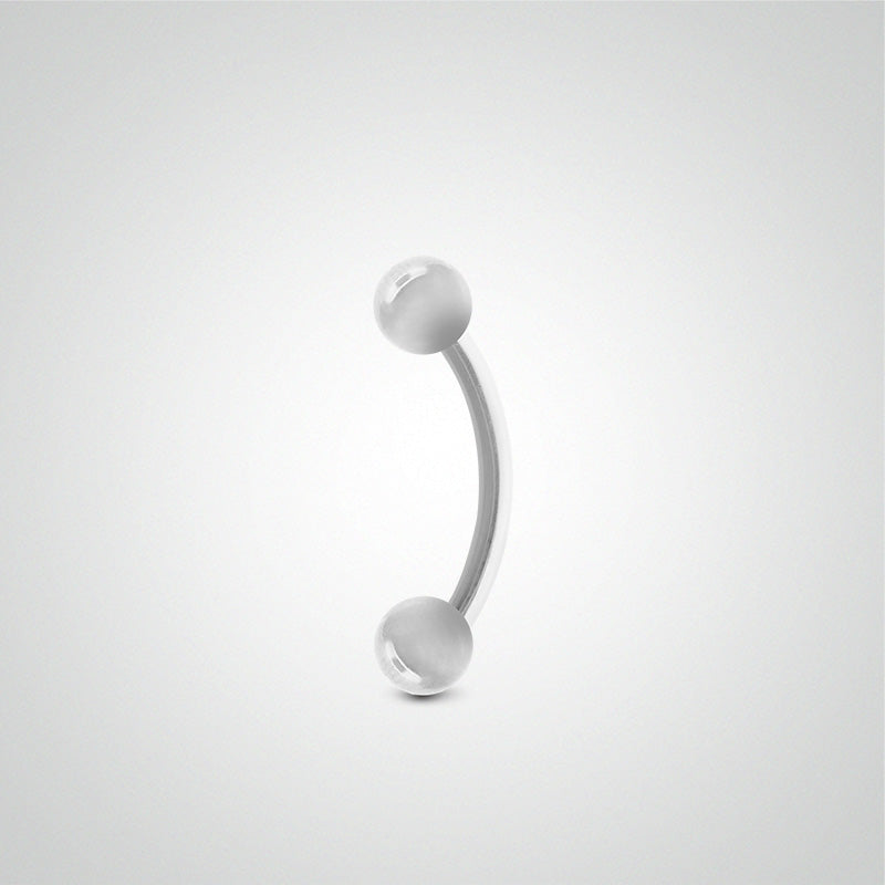 Piercing de sexe barre courbe en or blanc avec boules (1,6mm)