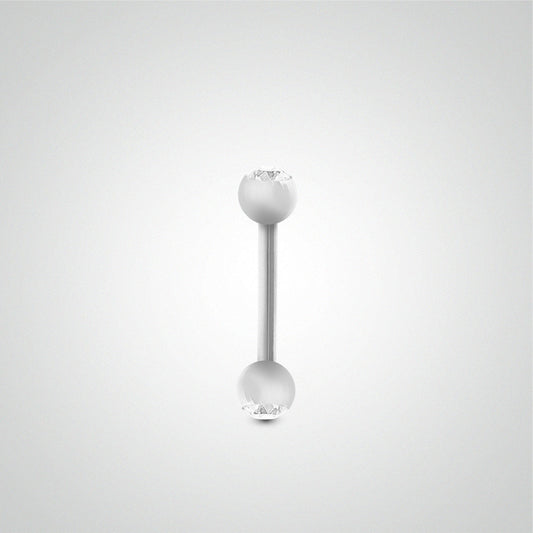 Piercing sexe en or blanc avec boules et zircons blancs (1,2mm)