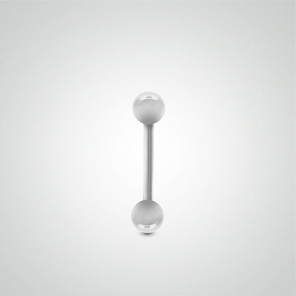 Piercing de téton barre droite en or blanc avec boules vissage 1,2mm