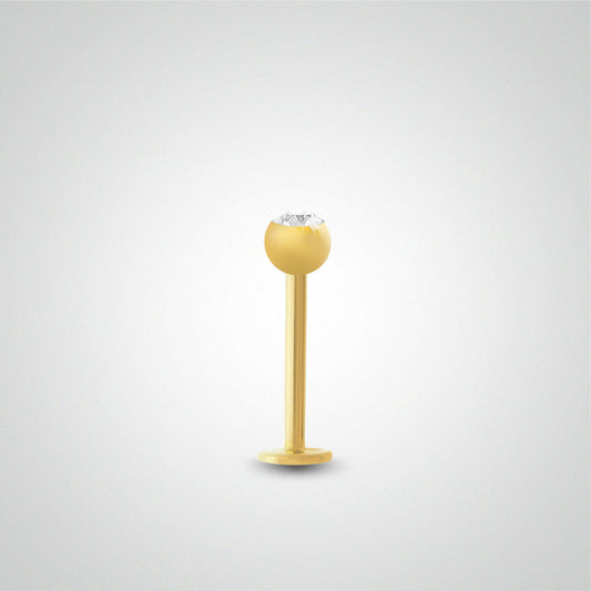 Piercing labret or jaune avec boule et zircon