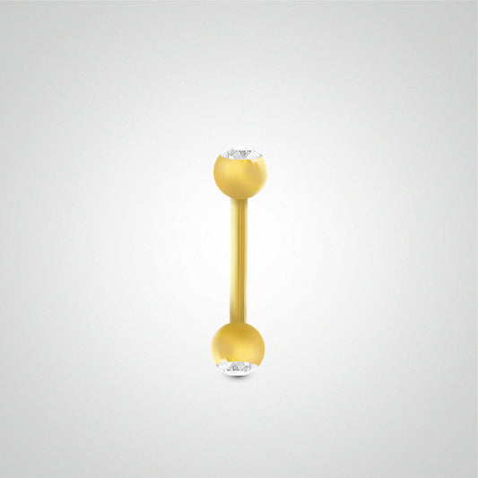 Piercing arcade barre droite en or jaune avec boules et zircons blancs(1,2mm)