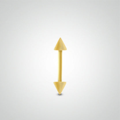 Yellow gold straight bar eyebrow piercing with spikes (1.2mm)