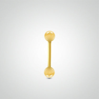 Piercing de téton barre droite en or jaune avec boules vissage 1,2mm