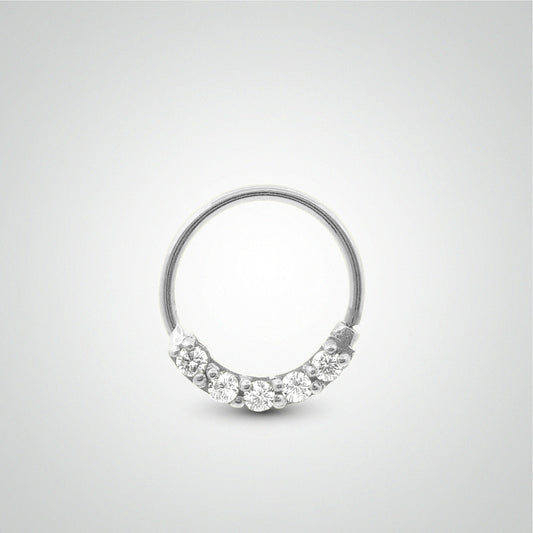Piercing hélix anneau à écarter en or blanc et zircons