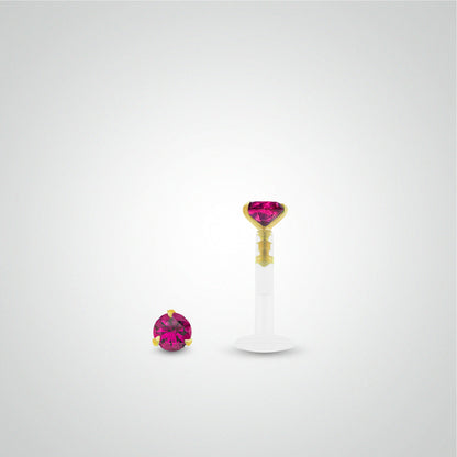 Piercing anti-helix or jaune avec oxyde de zirconium fushia