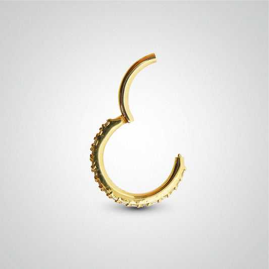 Anneau clicker or jaune et cristaux de Swarovski pour daith et rook
