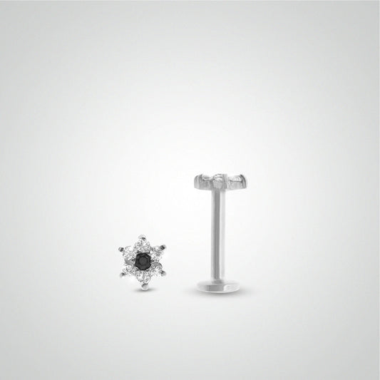 Piercing fleur pour labret en or blanc 18 carats