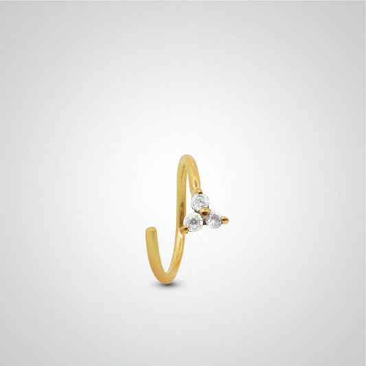Piercing anti hélix anneau or jaune à écarter avec trèfle zircon