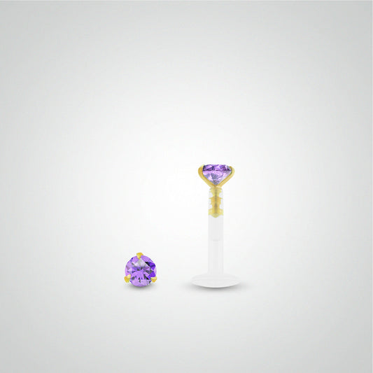 Piercing anti-hélix améthyste 0,05 carats en or jaune