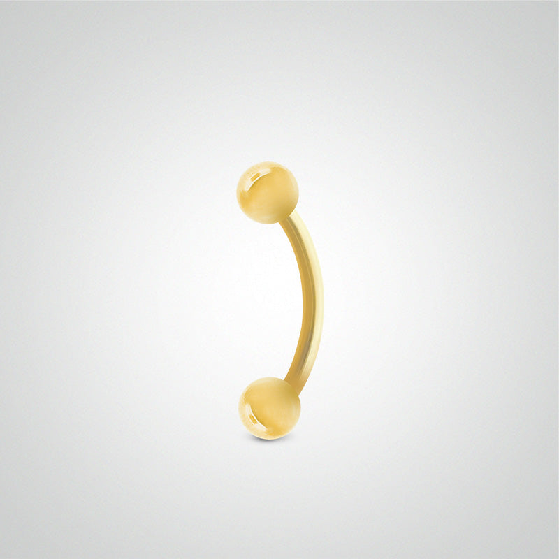 Piercing d'arcade barre courbe en or jaune avec boules (1,2mm)