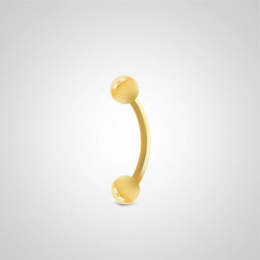 Piercing barre courbe en or jaune avec boules (1,6mm)